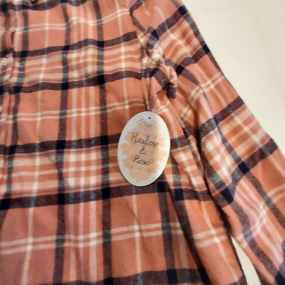 𝅺NWT Harlow & Rose Sherpa flannel pink plaid button exaggerated ruffle sh… - Picture 5 of 11